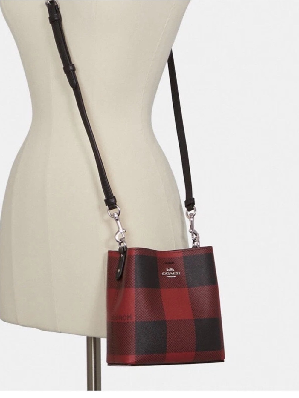 NWT Coach Mini Town Bucket Bag With Buffalo Plaid Print- Red/Black C7267 - Picture 5 of 7